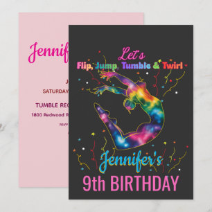 Invitación Cumpleaños de la chica para saltar, dar volteretas