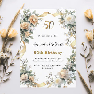 Invitación Cumpleaños de la cinta dorada amarilla