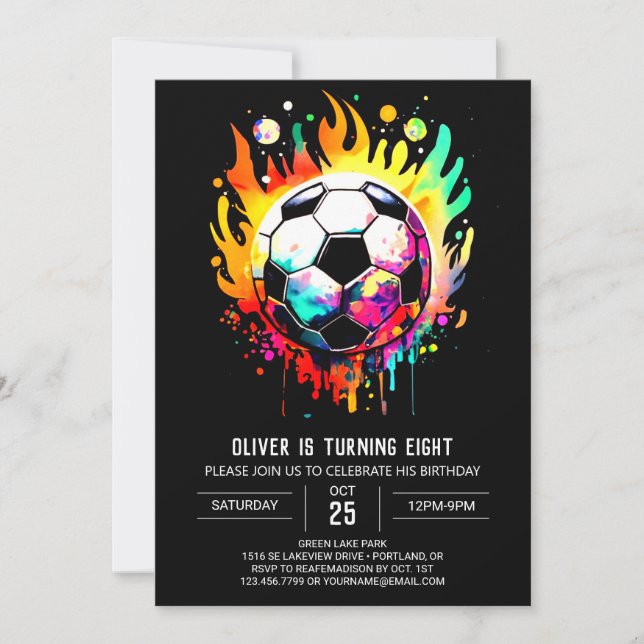 Invitación Cumpleaños de la colorida acuarela de gol (Anverso)