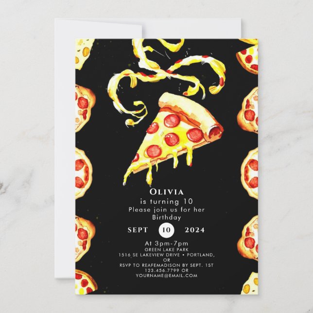 Invitación Cumpleaños de la Colorida Cute Pizza (Anverso)