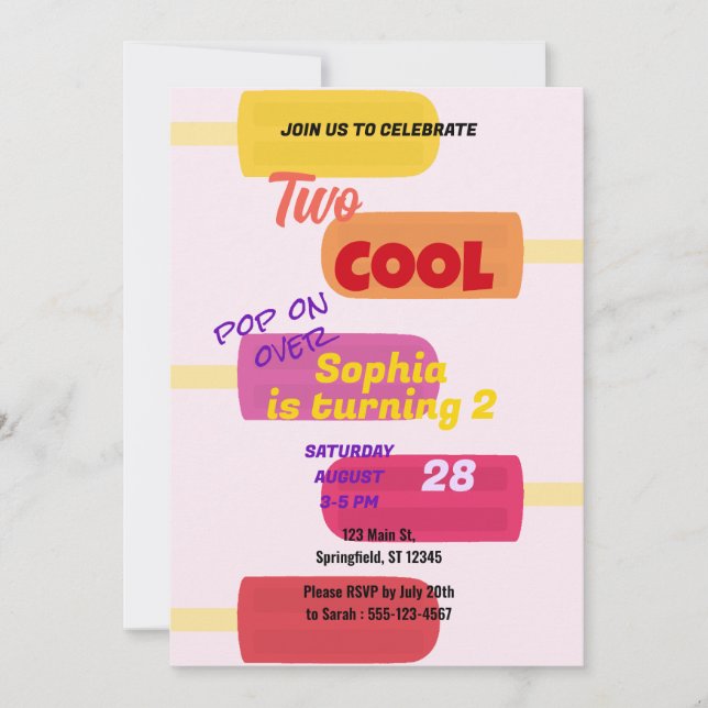 Invitación Cumpleaños de la Colorida Popsicle Summer (Anverso)