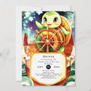 Invitación Cumpleaños de la colorida tortuga náutica