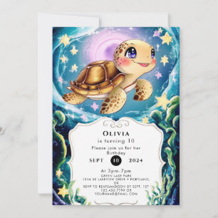 Invitación Cumpleaños de la colorida tortuga submarina Boho