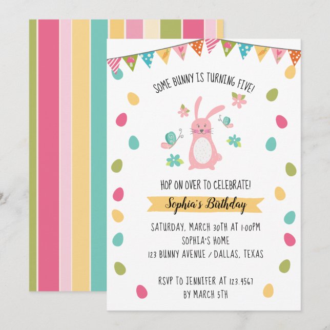 Invitación Cumpleaños de la Conejita Cute (Anverso / Reverso)