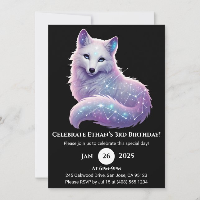 Invitación Cumpleaños de la Constelación Estelar Lobo (Anverso)