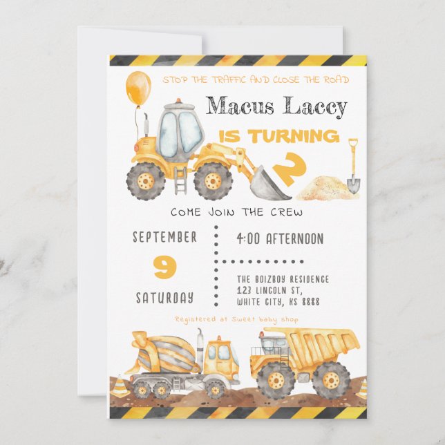 Invitación Cumpleaños de la construcción con globo (Anverso)