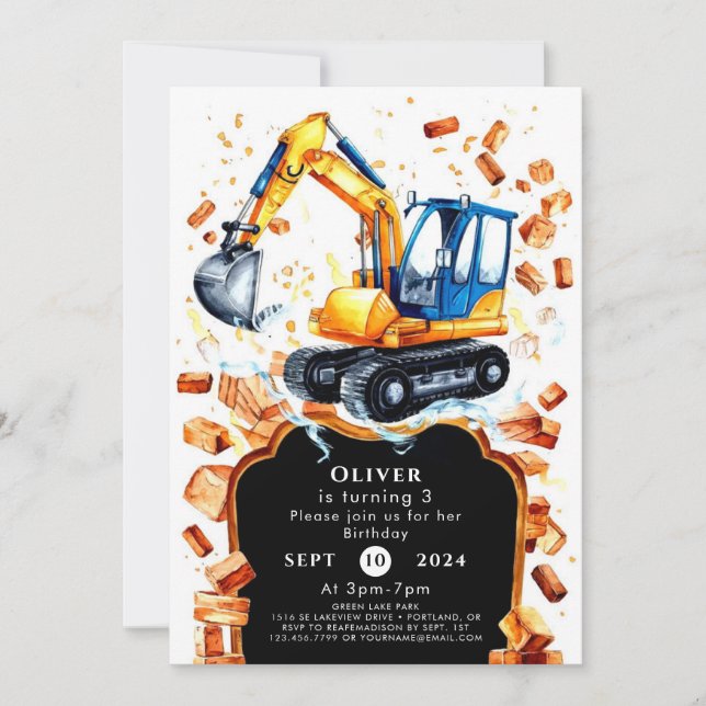 Invitación Cumpleaños de la construcción de acuarela por capr (Anverso)