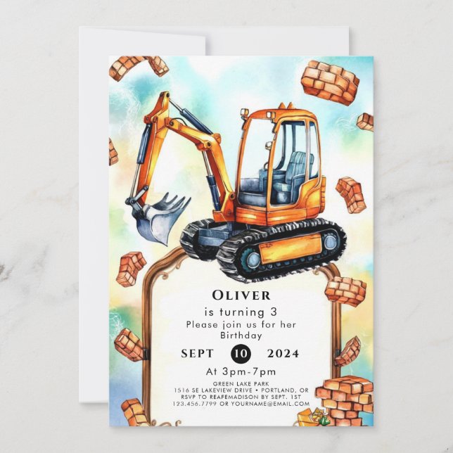 Invitación Cumpleaños de la Construcción de Happy Builder (Anverso)