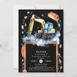 Invitación Cumpleaños de la Construcción de la Excavadora Boh
