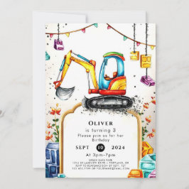 Invitación Cumpleaños de la construcción de un camión mágico