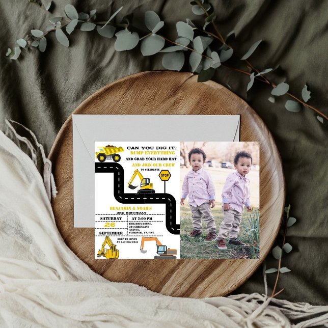 Invitación Cumpleaños de la construcción del niño gemelo del  (Subido por el creador)