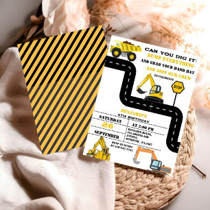 Invitación Cumpleaños de la construcción del niño gemelo del 