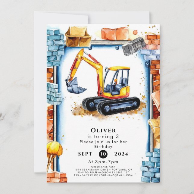 Invitación Cumpleaños de la Construcción del Personalizado En (Anverso)