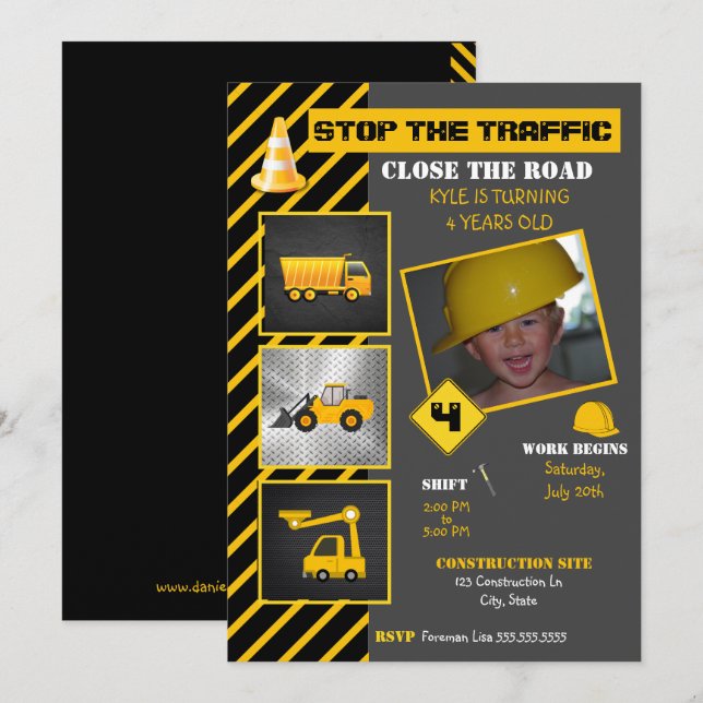 Invitación Cumpleaños de la Construcción | Dump Truck Bull Do (Anverso / Reverso)