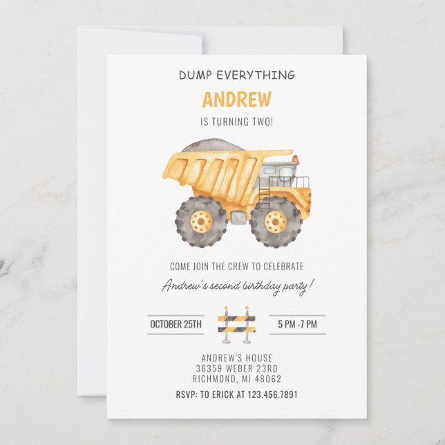 Invitación Cumpleaños de la Construcción Moderna Simple Perso (Anverso)
