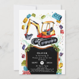 Invitación Cumpleaños de la Construcción Simple y Colorida