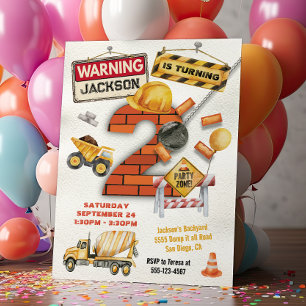 Invitación Cumpleaños de la Construcción Turnando Dos Bala de