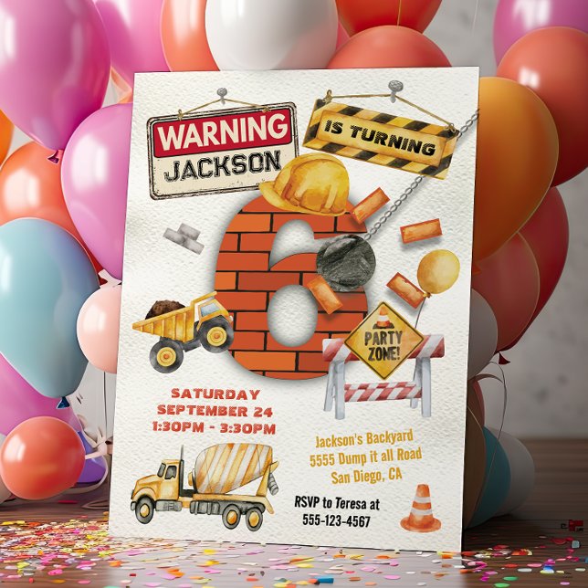 Invitación Cumpleaños de la Construcción Turnándose en seis b (Subido por el creador)