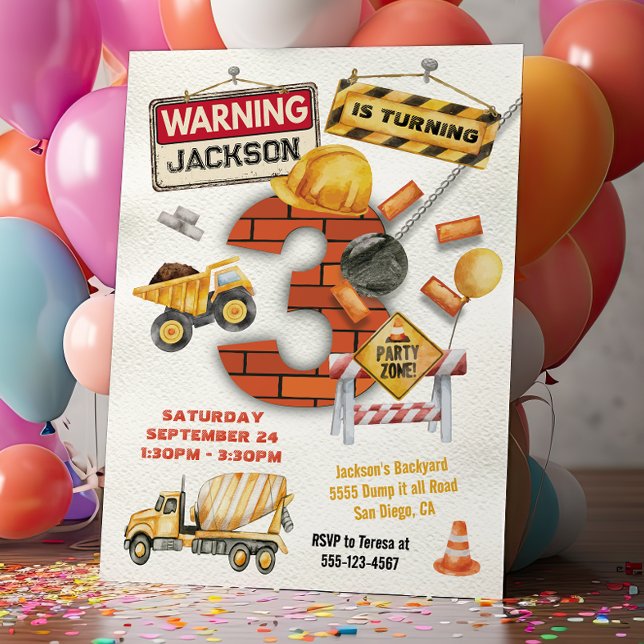 Invitación Cumpleaños de la Construcción Turnándose Tres Bala (Subido por el creador)