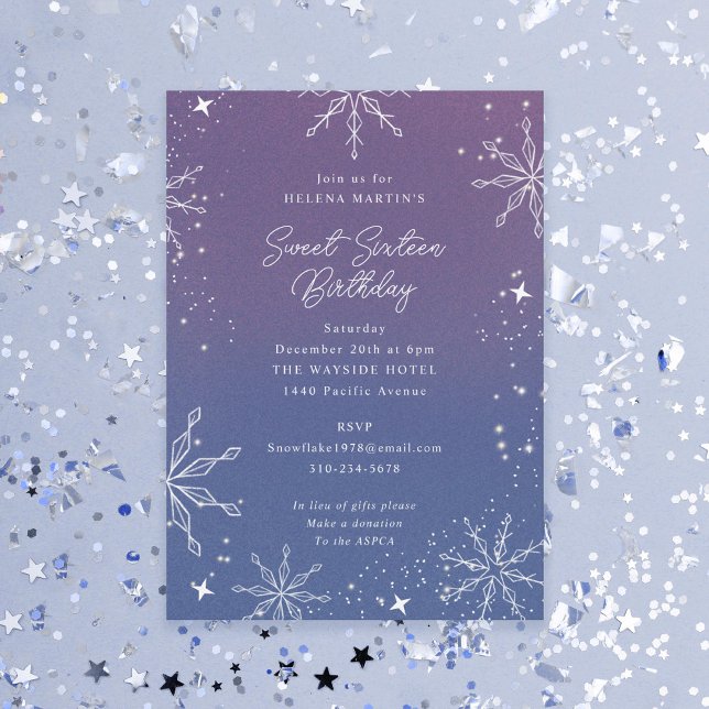 Invitación Cumpleaños de la Copa de Nieve Morada Ombre (Subido por el creador)