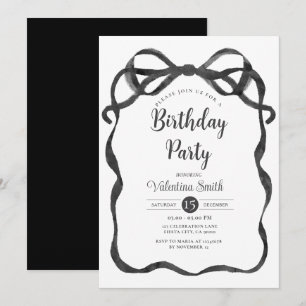 Invitación Cumpleaños de la Coqueta de la Cinta de Bow Negra