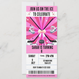 Invitación Cumpleaños de la Coquette Pink Bow Hockey sobre hi