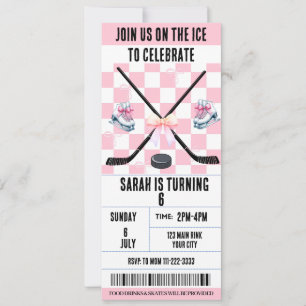 Invitación Cumpleaños de la Coquette Pink Bow Hockey sobre hi
