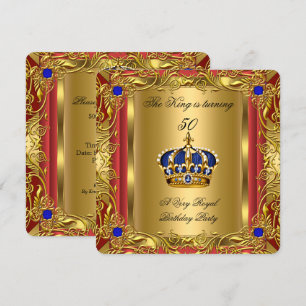 Invitación Cumpleaños de la Corona Azul Real de Oro Rojo