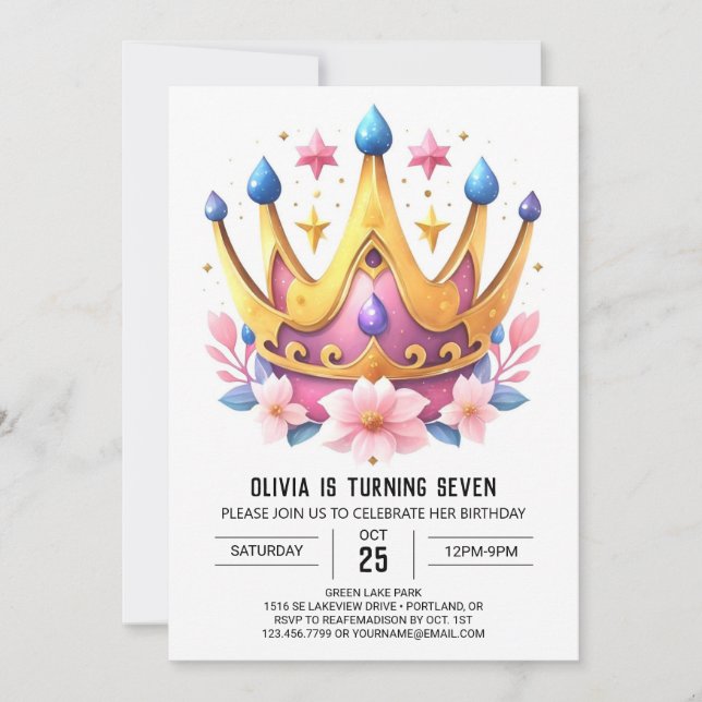 Invitación Cumpleaños de la Corona de la Princesa Rosa (Anverso)