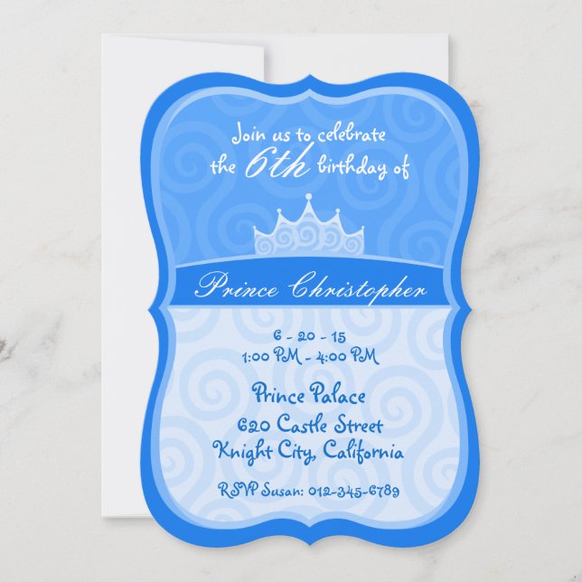 Invitación Cumpleaños de la Corona del Príncipe Azul (Anverso)