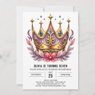 Invitación Cumpleaños de la Corona Princesa Imprimible Rosa
