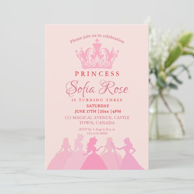 Invitación Cumpleaños de la Corona Princesa Rosa (Anverso de pie)
