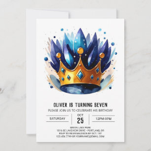 Invitación Cumpleaños de la Corona Príncipe Editable Azul