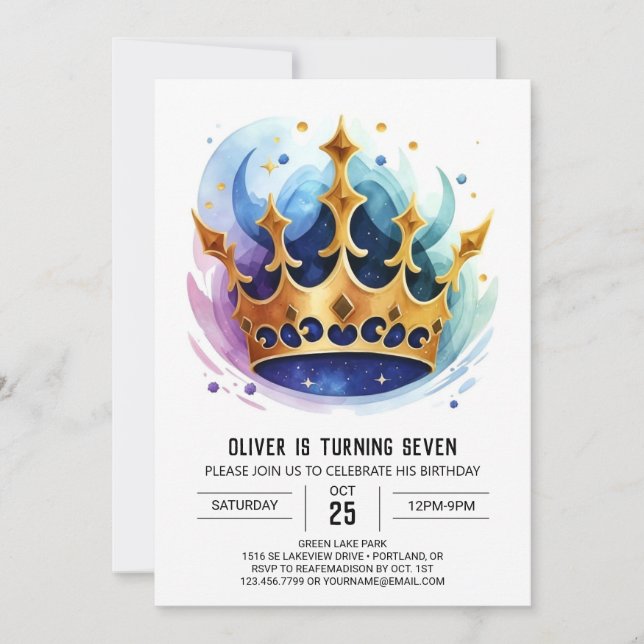 Invitación Cumpleaños de la Corona Príncipe moda en línea (Anverso)
