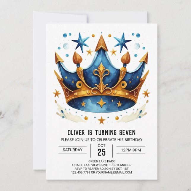 Invitación Cumpleaños de la Corona Príncipe Personalizado Mod (Anverso)