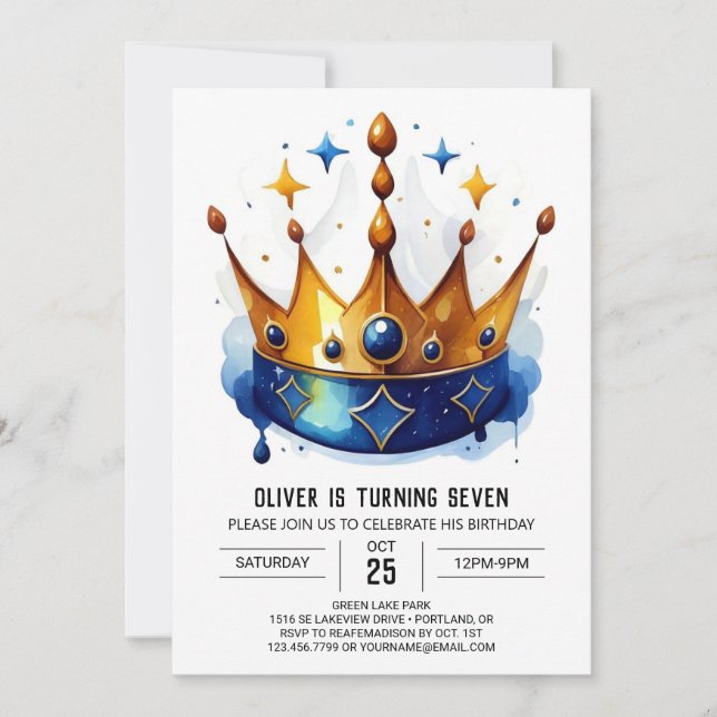 Invitación Cumpleaños de la Corona Príncipe Rosa de Fairytale (Anverso)