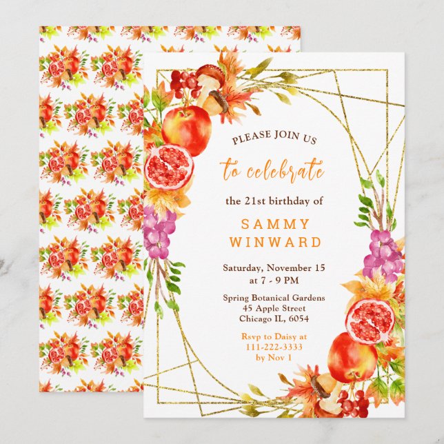 Invitación Cumpleaños de la cosecha de otoño (Anverso / Reverso)