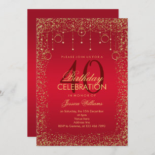 Invitación Cumpleaños de la decoración del Purpurina Ruby Red