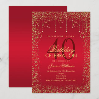 Invitación Cumpleaños de la decoración del Purpurina Ruby Red