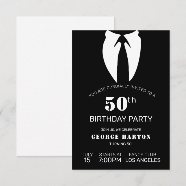 Invitación Cumpleaños de la demanda de hombre negro (Anverso / Reverso)