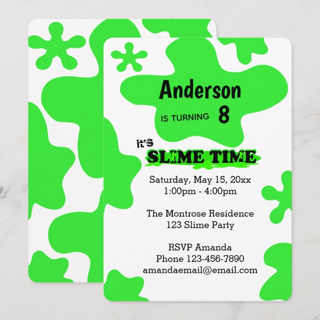 Invitación Cumpleaños de la Diapositiva Verde (Anverso / Reverso)
