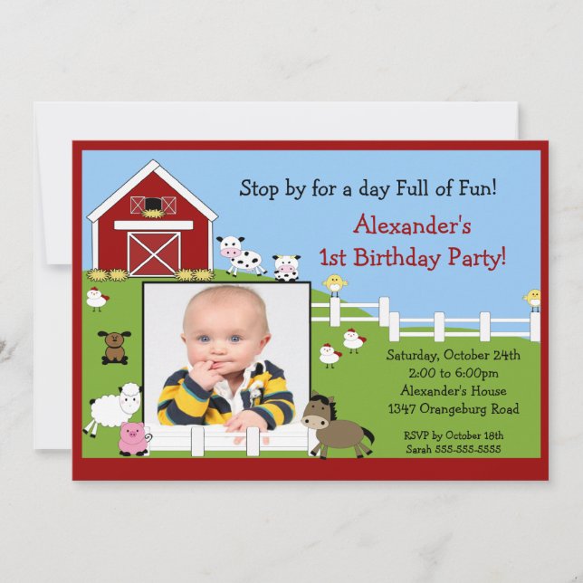 Invitación Cumpleaños de la diversión de los animales del (Anverso)