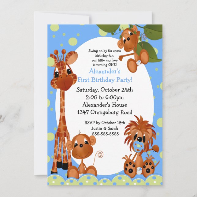 Invitación Cumpleaños de la diversión del safari 1r (Anverso)