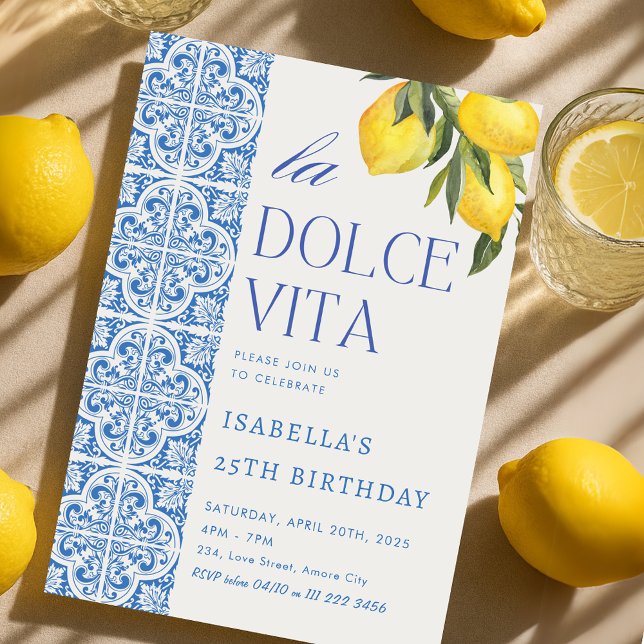 Invitación Cumpleaños de la Dolce Vita Mediterranean Tiles (Italian Dolce Vita Mediterranean Tiles Birthday Invitation)
