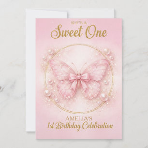 Invitación Cumpleaños de la dulce mariposa rosa