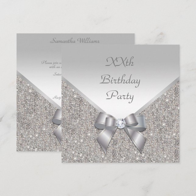 Invitación Cumpleaños de la elegancia plateada (Anverso / Reverso)