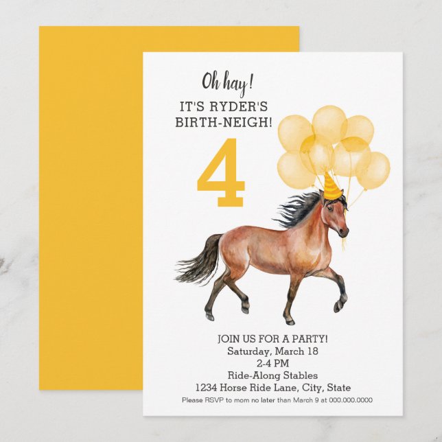 Invitación Cumpleaños de la equitación //Oh Hay, es tu nieto (Anverso / Reverso)