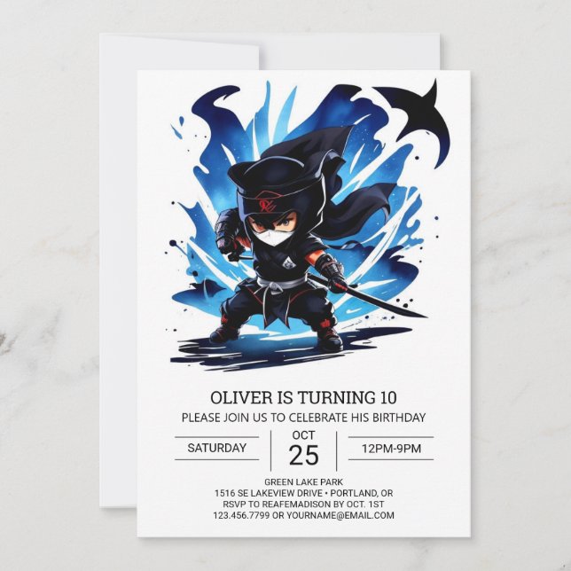 Invitación Cumpleaños de la Espada Ninja Stealthy (Anverso)