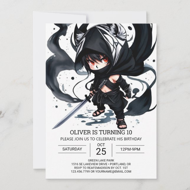 Invitación Cumpleaños de la Espada Ninja Stealthy (Anverso)