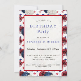 Invitación Cumpleaños de la Estrella Roja Azul Patriótica Ros